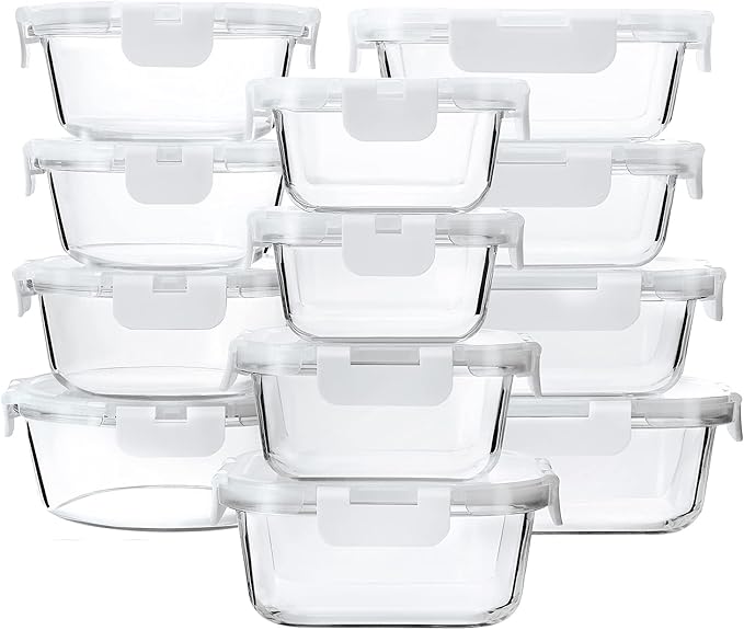 24-Piece Glass Food Storage Containers with Upgraded Snap Locking Lids,Glass Meal Prep Containers Set - Airtight Lunch Containers, Microwave, Oven, Freezer and Dishwasher,White by MMCIRCO