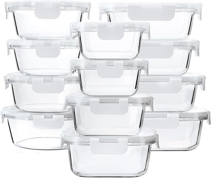 24-Piece Glass Food Storage Containers with Upgraded Snap Locking Lids,Glass Meal Prep Containers Set - Airtight Lunch Containers, Microwave, Oven, Freezer and Dishwasher,White by MMCIRCO