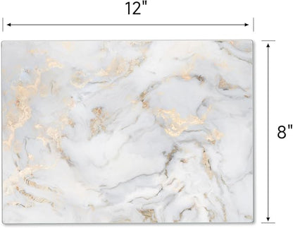 JAMBALAY Tempered Glass Cutting Board for Kitchen, 12"x8" Marble Pattern Cutting Board, Glass Chopping Board with Rubber Non Slip Feet, Heat and Scratch Resistant, Dishwasher Safe, White Golden