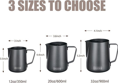 Milk Frothing Pitcher, 20oz Espresso Steaming Pitchers Stainless Steel Cappuccino Coffee Machine Accessories Barista Tools Steam Froth Pitchers Milk Jug Cup with Decorating Pen Latte Art, Matte Black