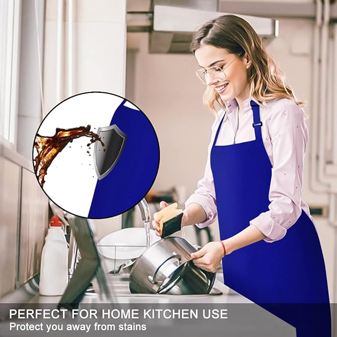 Jubatus 2 Pack 100% Cotton Aprons with 2 Pockets Cooking Chef Kitchen Adjustable Bib Apron for Women Men, Blue - Image 3