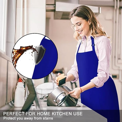 Jubatus 2 Pack 100% Cotton Aprons with 2 Pockets Cooking Chef Kitchen Adjustable Bib Apron for Women Men, Blue - Image 3