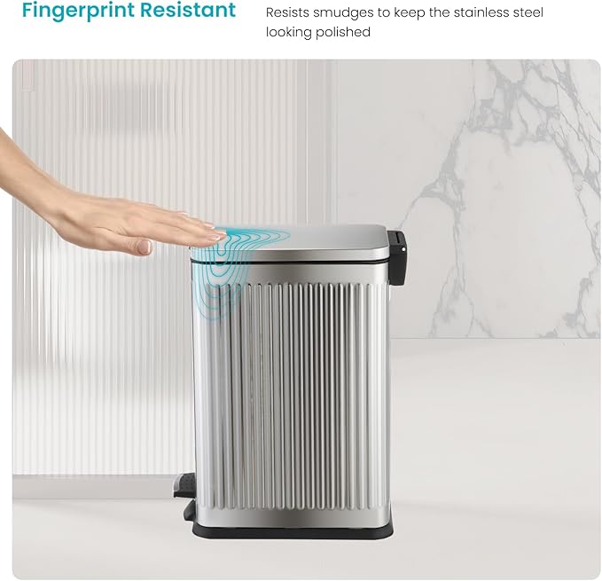 Home Zone Living 4 Gallon Kitchen Trash Can with Soft-Closing Lid and Step Pedal, Stainless Steel with Slim Ribbed Design for Home and Office, Silver, 17 Liters - Image 7