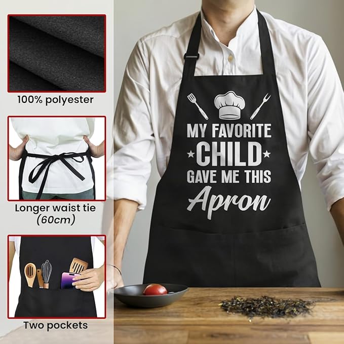 SANDJEST Funny Mens Aprons with Pockets for BBQ Grilling Cooking Grandpa Husband Apron for Birthday Christmas Father's Day