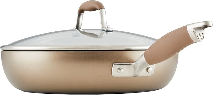 Anolon Advanced Hard Anodized Nonstick Deep Frying Pan/Skillet with Lid, 12 Inch, Aluminum, Bronze - Image 3