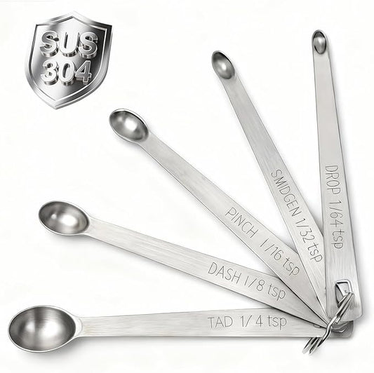 Mini Measuring Spoons Set, 18/8 Stainless Steel Teaspoon for Cooking and Baking, Suitable for Small Amount of Dry or Liquid Ingredients and Spices