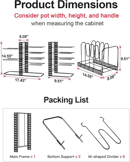 MUDEELA Pots and Pans Organizer Rack under Cabinet 14.55in Height, 8-Tiers Adjustable Pot Rack with 3 DIY Methods, Pot Lid Organizer inside Cabinet for Kitchen Pantry Organization and Storage - Image 5