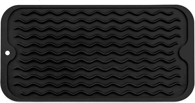 MicoYang Silicone Dish Drying Mat for Multiple Usage,Easy clean,Eco-friendly,Heat-resistant Silicone Mat for Kitchen Counter or Sink,Refrigerator or Drawer Liner Black S 12 inches x 6 inches by MicoYang