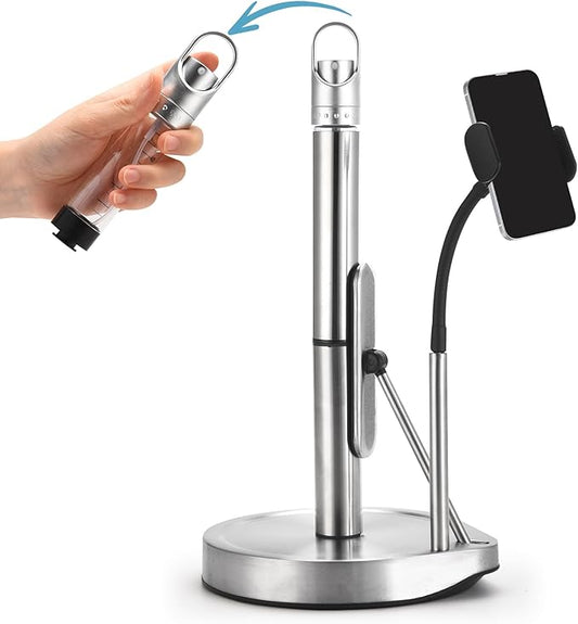 Paper Towel Holder with Spray Bottle (with Phone Holder) for Kitchen Decor and Accessories - Paper Towel Holder Countertop for Home Necessities - Kitchen Phone Holder - Kitchen Phone Stand