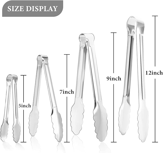 8 Pack Serving Tongs XEVOM Kitchen Tongs,Buffet Tongs, Stainless Steel Food Tong Serving Tong,small tongs (7inch) - Image 2