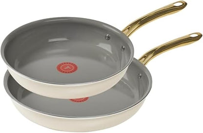 T-Fal Preserve Ceramic Nonstick Frying Pan 2-Pc Set, 8.5" & 11", Oven Broiler Safe up to 350°F Cookware, InoCeram Glide Technology, Frying Pan Skillet, Pots & Pans, Beige