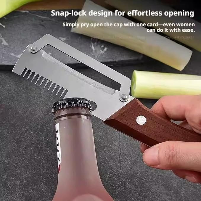 2PCS 3-in-1 Multifunctional Vegetable Peeler, Multifunctional Stainless Steel Peeler, Zero Snag Wooden Peeler, with Bottle Opener & Green Onion Comb Teeth, Kitchen Peeling Tool ﻿ - Image 3