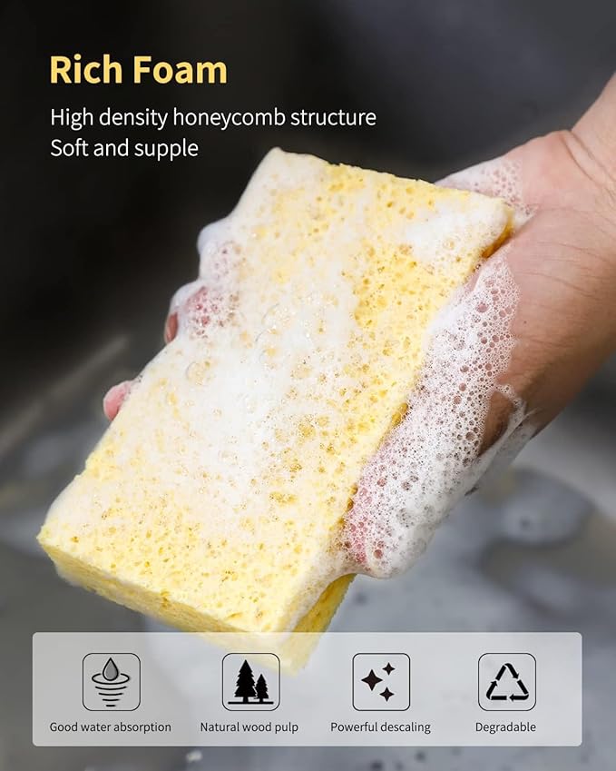 Cellulose Sponges,Heavy Duty Scrub Kitchen Sponge,Clean Tough Messes Without Scratching Sponges Kitchen,Pop Up Eco Sponges DIY Pink (6 Pack) - Image 8