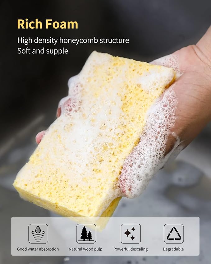 ARCLIBER Cellulose Sponges, Heavy Duty Scrub Kitchen Sponge, Clean Tough Messes Without Scratching, Pop Up Eco Sponges DIY Green (6 Pack), TBWS-10006-Gr - Image 2