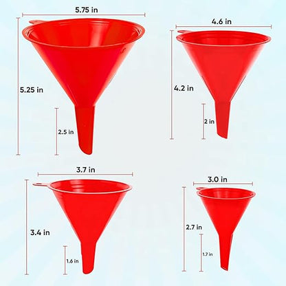 Funnel for Kitchen Use – Red Set in 4 Sizes (122, 101, 76 & 50mm) | Durable, Non-Toxic Food Grade Plastic – Ideal for Filling Bottles, Jars & Containers | Perfect for Kitchen, Garage & Labs - Image 2