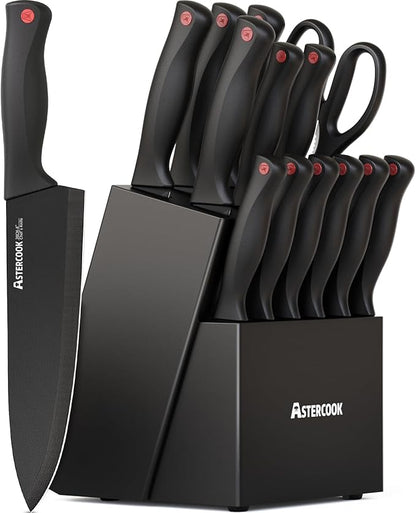 Knife Set, Astercook 15 Pieces Knife Sets for Kitchen with Block, Dishwasher Safe Kitchen Knife Set with Built in Sharpener Block, German Stainless Steel Knife Block Set, Mothers Day Gifts for Women by Astercook