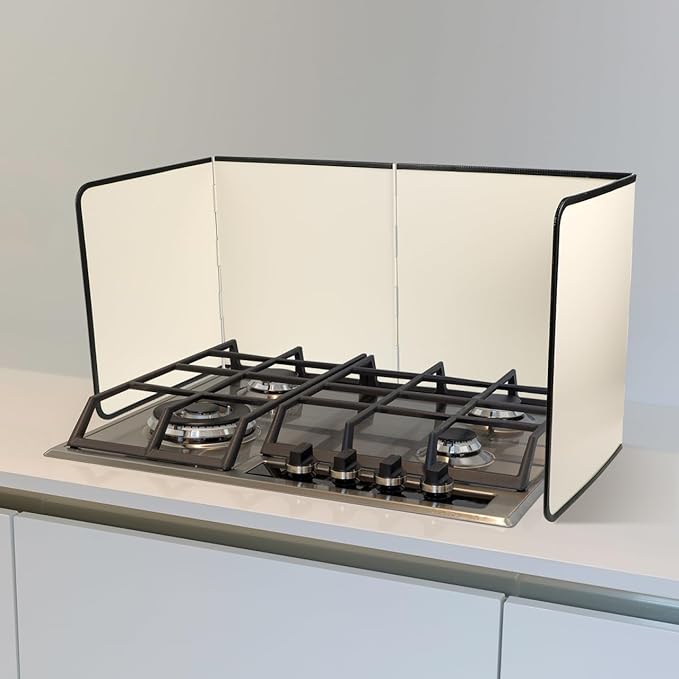 4 Sided Beige Splatter Guard Foldable Stainless Steel Stove Splash Guard Oil Splatter Screens for Frying Kitchen Backsplash Protector Nonstick Oil Splatter Guard for Cooking - Image 3