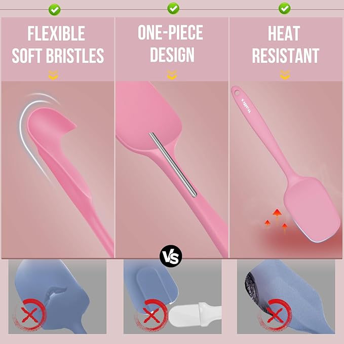 Walfos Silicone Spatula Set of 5 - (600°F) High Heat Resistant Kitchen Scraper Spatulas, One-Pieces Seamless Design, Perfect for Cooking Mixing & Baking - BPA Free and Dishwasher Safe（Pink） - Image 6