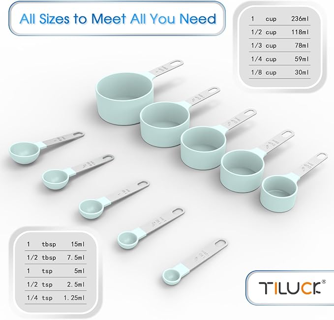 TILUCK Measuring Cups & Spoons Set, Stackable Cups and Spoons, Nesting Measure Cups with Stainless Steel Handle, Kitchen Gadgets for Cooking & Baking (Green) - Image 3
