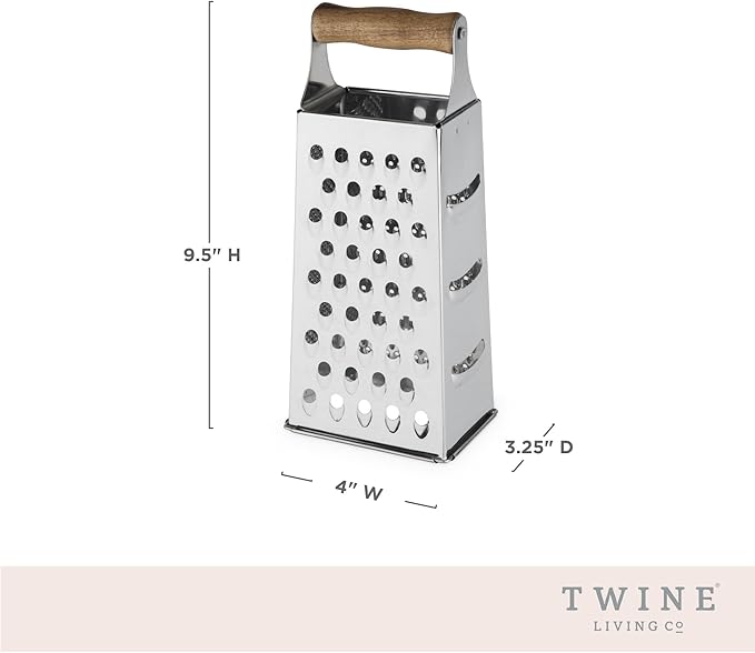Twine Acacia Wood Handled Cheese Grater, Stainless Steel Grater, Citrus Zester, Reinforced Base, Vintage Kitchenware - Image 3