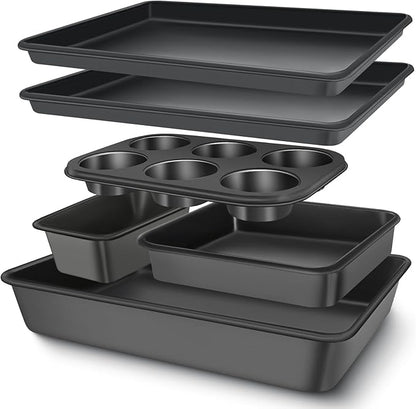 Baking Pans Set, Nonstick Bakeware Sets, Oven Pans for Cooking, AIVIKI 6 Pieces Baking Sheets Set Including Cookie Sheet, Deep Roaster Pan, Square Pan, Loaf Pan, Muffin Pan, Carbon Steel Baking Set by AIVIKI