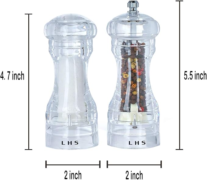 LHS Pepper Mill and Salt Shaker Set of 2 Salt and Pepper Mill Shaker with Adjustable Coarseness-Clear - Image 4