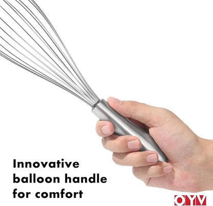 OYV 12" Whisk for Cooking, Ergonomic Handle, Dishwasher Safe 18/10 Stainless Steel Whisk, Professional Kitchen Wire Whisk, Perfect for Blending, Whisking, Baking, and Beating - Image 4