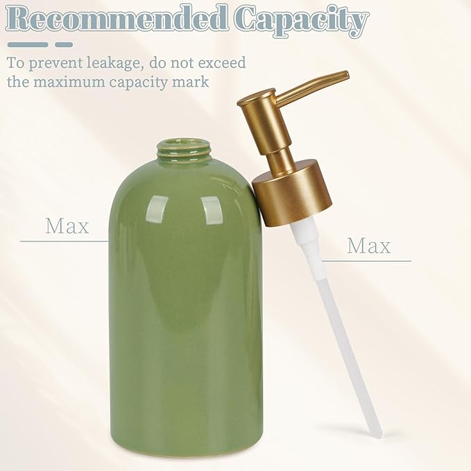 Natheeph 14OZ Ceramic Soap Dispenser Ceramic Soap Pump Dispenser Can Fill Liquid for Bathroom/Kitchen (Green) - Image 5