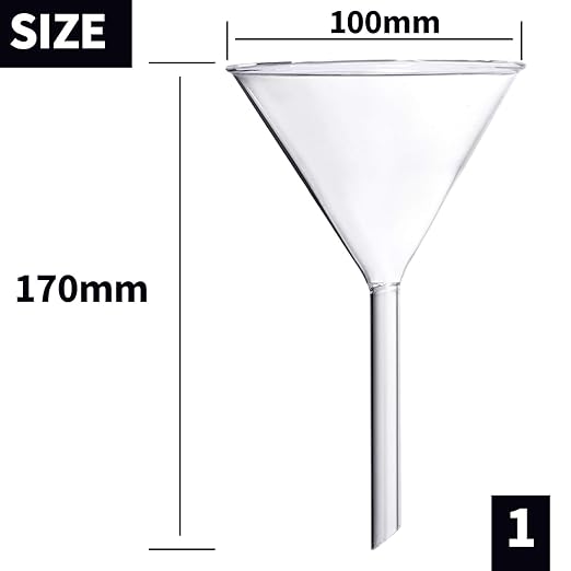 Glass Funnel Set, 4 Pcs Lab Borosilicate Glass Funnels, 100mm (170mm Length), 75mm (130mm), 50mm (90mm) & 40mm (70mm) Diameter - Image 2