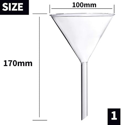 Glass Funnel Set, 4 Pcs Lab Borosilicate Glass Funnels, 100mm (170mm Length), 75mm (130mm), 50mm (90mm) & 40mm (70mm) Diameter - Image 2