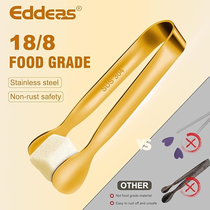 EDDEAS 12 PCS Small Serving Tongs, 4.3" Mini Gold Tongs, Gold Kitchen Tongs for Serving Food, Coffee Bar, Tea Party, Desserts Party and Ice Bucket - Image 2