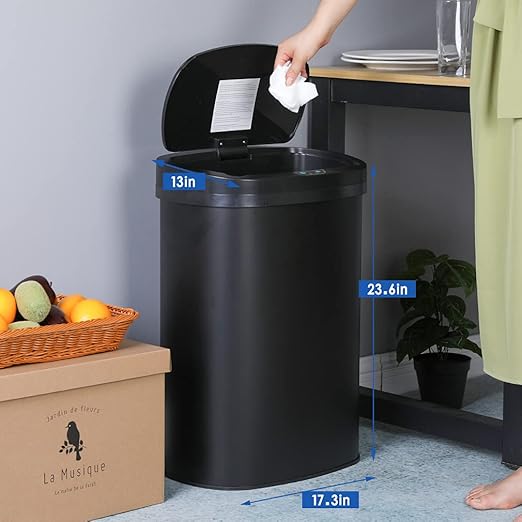 13 Gallon 50 Liter Garbage Can Kitchen Trash Can with Lid Automatic Sensor Touch Free Stainless Steel Waste Bin for Bathroom Bedroom Home Office,Black - Image 8