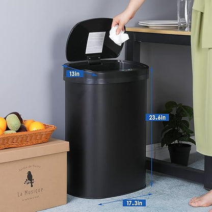 13 Gallon 50 Liter Garbage Can Kitchen Trash Can with Lid Automatic Sensor Touch Free Stainless Steel Waste Bin for Bathroom Bedroom Home Office,Black - Image 8
