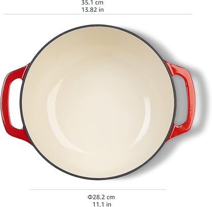 Amazon Basics Enameled Cast Iron Dutch Oven Pot with Lid, Round, Dual Handles, Heavy-Duty, Oven Safe for Stews, Roasting, Baking, 6-Quart, Red - Image 5
