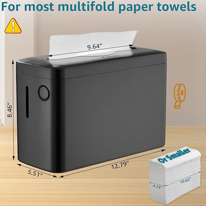 Multifold Paper Towel Dispenser Countertop, Heavy Duty Wide-Design, 300-Sheet Large Capacity Black Paper Towel Holder, Compatible with Tork, AmazonCommercial, Kleenex, Scott, Pacific Multifold Towels - Image 4