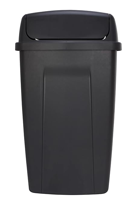 13 Gallon Kitchen Trash Can with Swing Top Lid - Black Plastic Garbage Bin for Home/Kitchen - Image 5