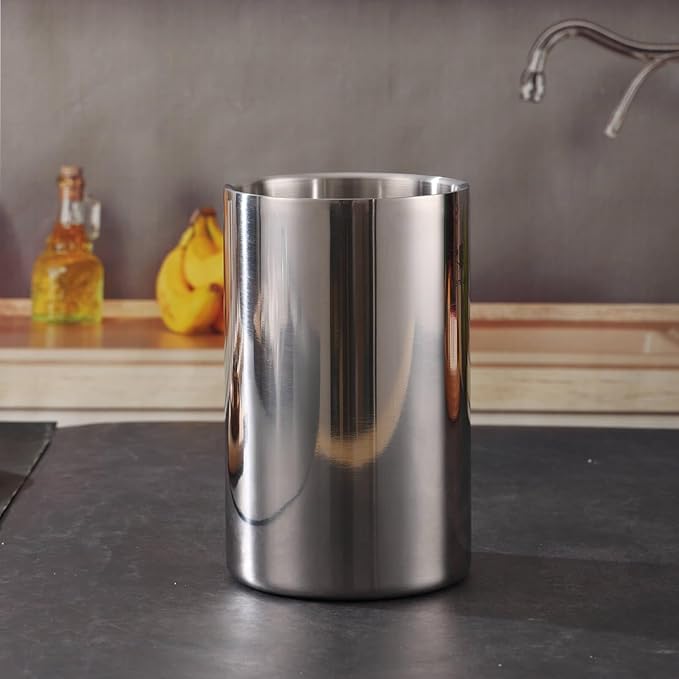 Double Wall Utensil Holder - 304 Stainless Steel Sleek Kitchen Utensil Holder for Countertop, Spatula Spoon Storage Organizer, Large Cooking Utensil Caddy Counter, Shining Utensil Crock, Mirror Polish - Image 7