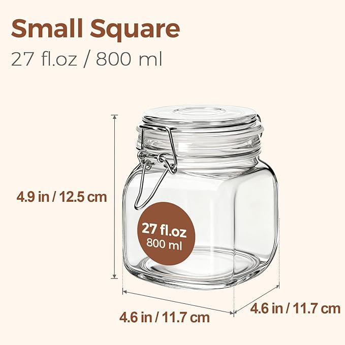 ComSaf 6-Pack 27oz Square Glass Pantry Canisters, Aesthetic Food Storage Jars for a Full Makeover, Modular Containers for Coffee, Sugar, Cookies, Snacks & Spices - Image 2
