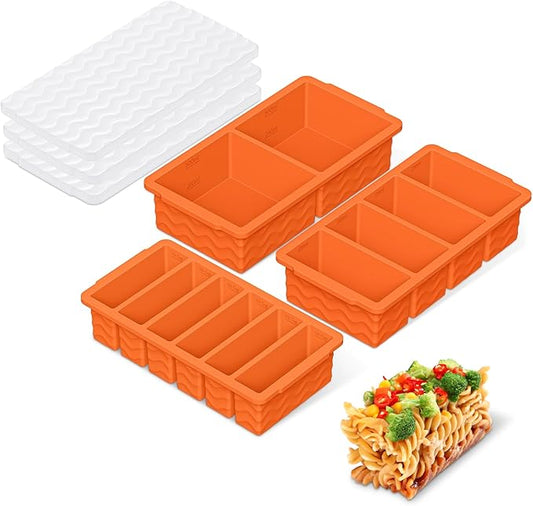 Doasuwish 3-Pack Silicone Freezer Trays with Lid,2 Large 2-Cup(500ml)&4 Medium 1-Cup(250ml)&6 Small 1/2-Cup(125ml) Soup Freezer Container Molds,Ice Cube Tray For Meal Prep&Freezing Soup,Stews,Sauces