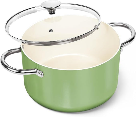 MICHELANGELO Stock Pot with Lid, 6 Quart Cooking Pot with Ceramic Coating, Nonstick Ceramic Soup Pot with Lid, Induction Compatible - 6QT Stockpot, Green by Michelangelo