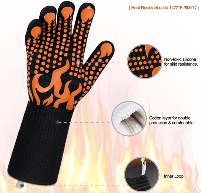 Comsmart BBQ Gloves, 1472 Degree F Heat Resistant Grilling Gloves Silicone Non-Slip Oven Gloves Long Kitchen Gloves for Barbecue, Cooking, Baking, Cutting - Image 4