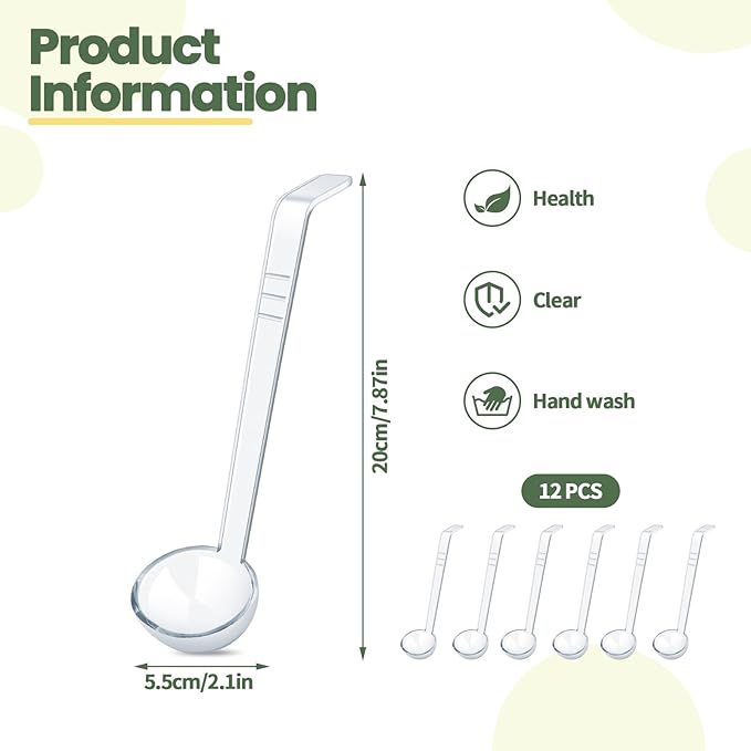 12 Pcs 1 Oz Small Ladle 7.87 Inches Mini Ladles for Serving Sauce, Soup, Dressing, Punch Bowl, Gravy, Cocktail, Fruit Juices – Clear Plastic Long Handle Ladles for Parties, Catering - Image 2