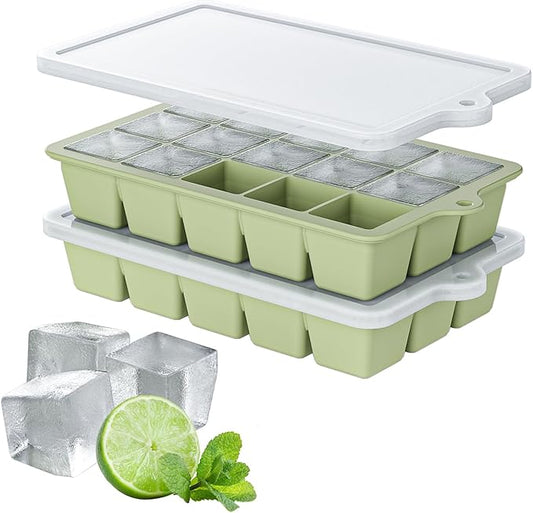 Silicone Ice Cube Tray 2 Pack, HANCELANT Ice Cube Mold, Ice Trays for Freezer with Lid for Whiskey, Baby Food, BPA Free, Easy Release by HANCELANT