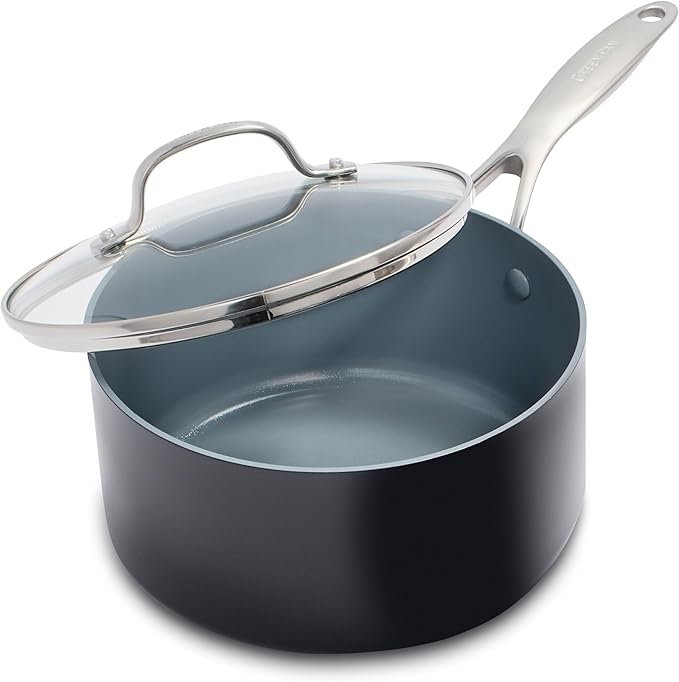 GreenPan Valencia Pro Hard Anodized Healthy Ceramic Nonstick 2QT Saucepan Pot with Lid, PFAS-Free, Induction, Dishwasher Safe, Oven Safe, Gray by GreenPan