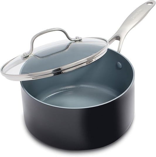 GreenPan Valencia Pro Hard Anodized Healthy Ceramic Nonstick 2QT Saucepan Pot with Lid, PFAS-Free, Induction, Dishwasher Safe, Oven Safe, Gray by GreenPan