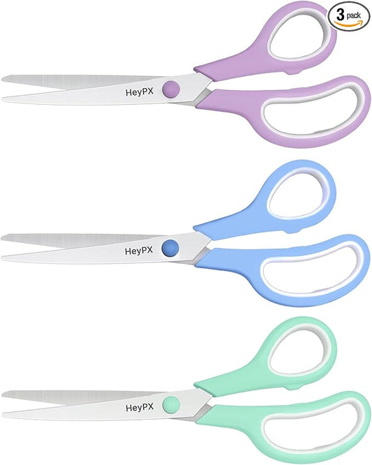 3-Pack 8.5" Ultra Sharp Stainless Steel Scissors - Premium All Purpose for Office, Crafts, Sewing, Home & School | Comfort-Grip Ambidextrous (Left & Right Handed)