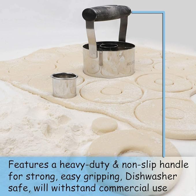 HULISEN Donut Cutter with Removable Center, 3.5" Stainless Steel Doughnut Cutter with Soft Grip Handle, Donut Cookie Cutters for Baking