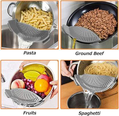 YEVIOR Clip on Strainer for All Pots Pan,Silicone Pasta Strainer Kitchen Gadgets,Collapsible Colander for Noodle,Vegetables,Fruit,Spaghetti (Grey) - Image 6