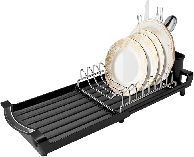 Dish Drying Rack Compact Expandable - A Space-Saving, Stainless Steel, Rust-Resistant Dish Drainer for Kitchen and Apartment Countertops/Sink Cabinets, Extendable from 11.42 to 19.9 inches(Black) - Image 7
