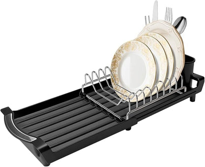 Dish Drying Rack Compact Expandable - A Space-Saving, Stainless Steel, Rust-Resistant Dish Drainer for Kitchen and Apartment Countertops/Sink Cabinets, Extendable from 11.42 to 19.9 inches(Black) - Image 7